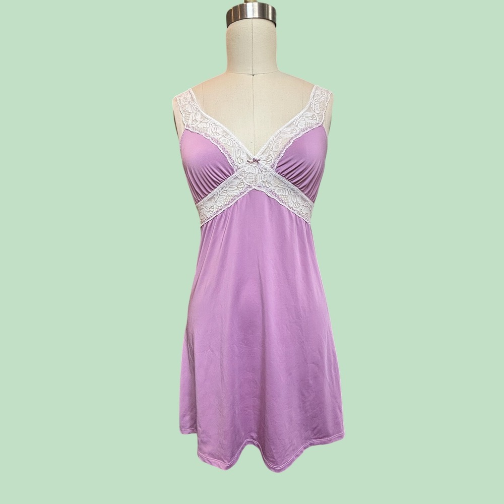 Vintage Laura Ashley Purple Lace Nightgown Slip Dress Babydoll Lingerie M